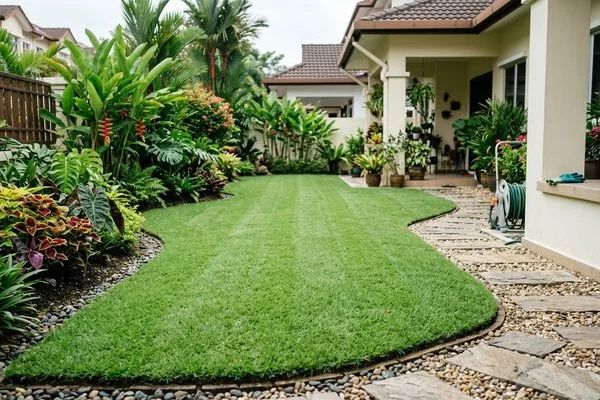 Neat green lawn after professional mowing and edging